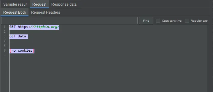 Esempio di request del listener View Results Tree