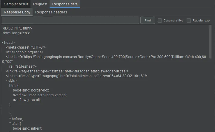 Esempio di response del listener View Results Tree