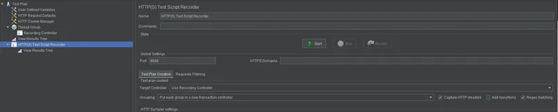 Componente &ldquo;HTTP(S) Test Script Recorder&rdquo; in JMeter