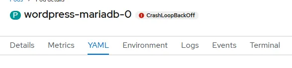 Il pod di MariaDB va in CrashLoopBackOff